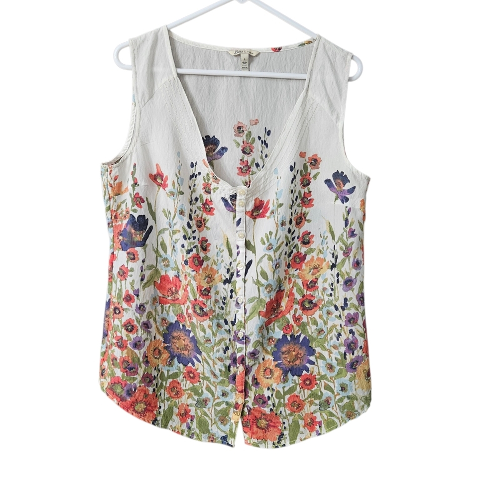 G.H. Bass & Co. Floral Sleeveless Top Blouse Women's Large Button Front